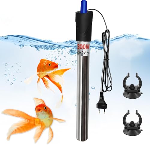 Cerkkapo 300W Aquarium Heizung, 304 Edelstahl Aquarium Heizer, Aquarium Heizung Mit Saugnäpfen,Temperatur Einstellbare Heizstab Aquarium,Aquarium Heizstab, zum Fischtanks und Aquarium(18-34℃, 220V) von Cerkkapo