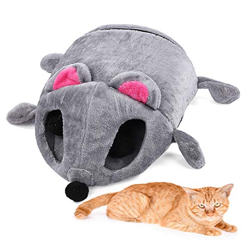 Haustier Höhle, Plüsch Stoff + Schwamm Mausform Weiche Plüsch Haustier Schlafbett mit Matte für Katzen für Reisen für Zuhause für Kätzchen(gray) von Cerlingwee