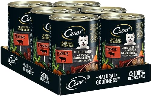 Cesar Adult Hundenassfutter Natural Goodness, 6 Dosen, 6x400g – Ausgewogenes Premium Hundefutter nass, reich an Rind, mit natürlichen Zutaten hergestellt von Cesar