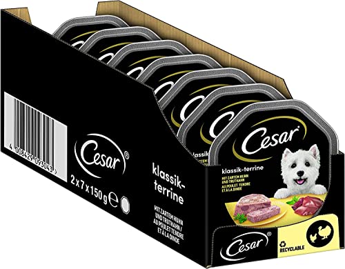 Cesar Hundefutter Nassfutter Klassiker mit zartem Huhn und Truthahn, 14 Schalen (2 x 7 x 150g) von Cesar