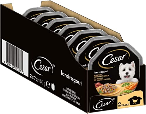 Cesar Hundefutter Nassfutter Landküche mit Geflügel und Gemüse in köstlicher Sauce, 14 Schalen (14 x 150g) von Cesar