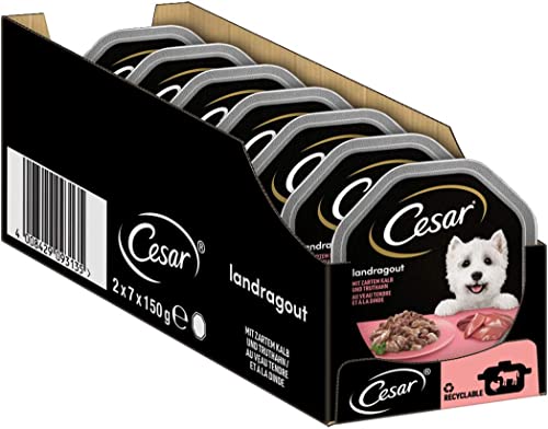 Cesar Hundefutter Nassfutter Landküche mit Kalb und Truthahn in köstlicher Sauce, 14 Schalen (14 x 150g) von Cesar