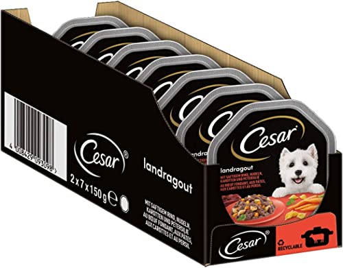 Cesar Hundefutter Nassfutter Landküche mit Rind, Pasta und Karotten in köstlicher Sauce, 14 Schalen (14 x 150g) von Cesar