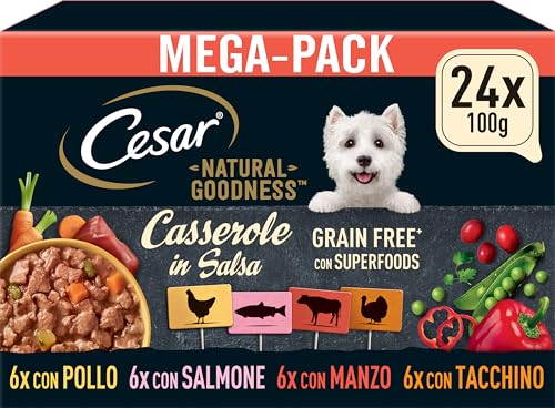 Cesar NATURAL GOODNESS Premium Hunde Nassfutter in der Schale 4 Varietäten in Sauce in Terrine Megapack 24x100g von Cesar