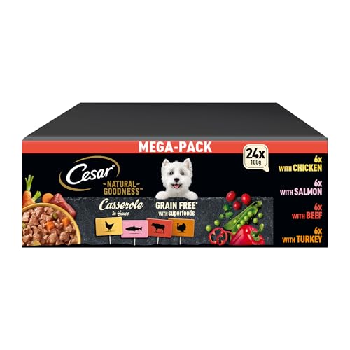 Cesar Natural Goodness Premium Hunde Nassfutter in der Schale 4 Varietäten in Sauce in Terrine Megapack 24x100g von Cesar