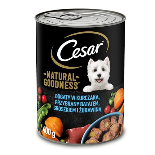 Cesar Natural Goodness Nassfutter für ausgewachsene Hunde reich an Huhn, garniert mit Süßkartoffeln, Erbsen und Preiselbeeren, Dose 12 x 400g von Cesar