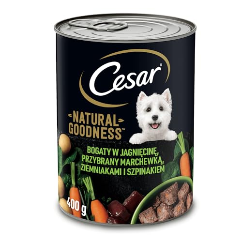 Cesar Natural Goodness Nassfutter für ausgewachsene Hunde reich an Lammfleisch, garniert mit Karotten, Kartoffeln und Spinat, Dose 12 x 400g von Cesar
