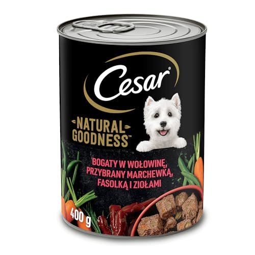 Cesar Natural Goodness Nassfutter für ausgewachsene Hunde reich an Rindfleisch, garniert mit Karotten, grünen Bohnen und Kräutern, Dose 24 x 400g von Cesar