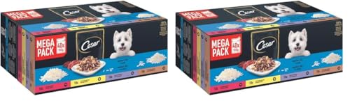 Cesar Selektion in Gelee Premium Hunde Nassfutter für Senior 10+ im Portionsbeutel Getreidefrei mit Superfoods in 4 Varietäten Megapack 40x100g (Packung mit 2) von Cesar