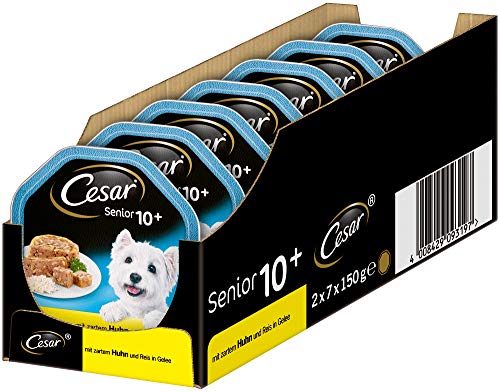 Cesar Senior 10+ Hunde-/Nassfutter mit zartem Huhn und Reis in Gelee, 14 Schalen (14 x 150g) von Cesar