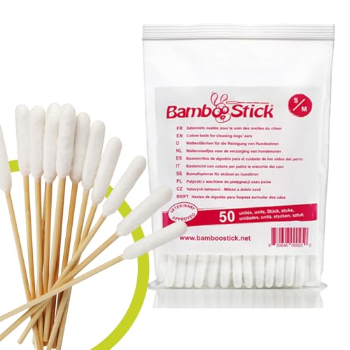 BambooStick Pack mit 50 Wattestäbchen S/M zur Reinigung der Ohren kleine Hunde und Katzen - Natürliches Produkt zur Pflege der Hundeohren - Einfache Anwendung - Entwickelt von einem französischen Tierarzt von Chadog