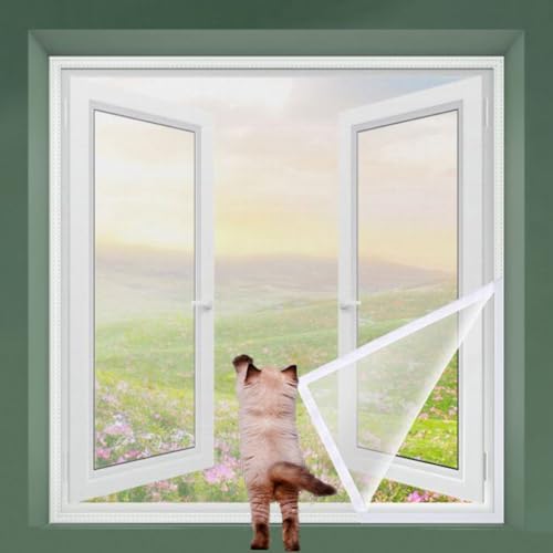 Chaexii Schutznetz für Katzenfenster, individuelle Größe, Fenstervorhang gegen Kratzer, Fenstervorhang gegen Mücken, feines Netz, selbstklebend, einfach zu installieren von Chaexii