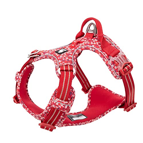 Chai's Choice - Premium Hundegeschirr – Schnellverschluss-Halsschnalle, 3M reflektierende Weste für alle Hundegrößen (XS, Floral Red) von Chai's Choice