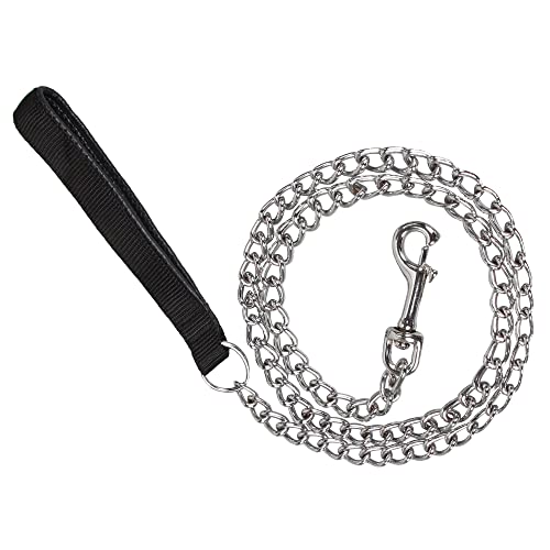 PETTOM Hundeleine Stark Metall Kettenleine, Übungsleine mit PU Leder und Gepolstertem Nylon-Griff, Trainingsleine Für Kleine Mittlere und Große Hunde (S: 0.2cm*120cm) Silber von PETTOM