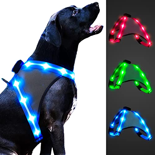 ChalkLit LED Hundegeschirr, Leuchtendes Wiederaufladbares Beleuchtetes Reflektierendes Hundegeschirr Leuchtet Im Dunkeln, LED Hunde-Sicherheitswestenlichter für Nachtspaziergänge (Blau, XL) von ChalkLit