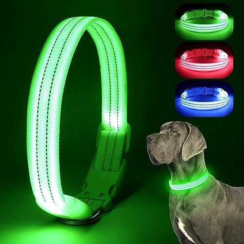 Chalklit Leuchtendes LED-Hundehalsband, wiederaufladbar, wasserdicht, reflektierend, verstellbar, blinkend, beleuchtet, leuchtet im Dunkeln, für kleine, mittelgroße und große Hunde, Sicherheit bei Chalklit Leuchtendes LED-Hundehalsband, wiederaufladbar, wasserdicht, reflektierend, verstellbar, blinkend, beleuchtet, leuchtet im Dunkeln, für kleine, mittelgroße und große Hunde, Sicherheit bei von ChalkLit