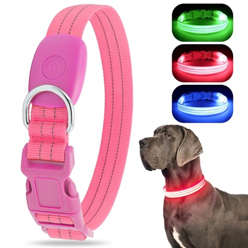 Chalklit LED-Hundehalsband, wiederaufladbar über USB, wasserdicht, reflektierend, verstellbar, blinkend, leuchtet im Dunkeln, für kleine, mittelgroße und große Hunde Chalklit LED-Hundehalsband, wiederaufladbar über USB, wasserdicht, reflektierend, verstellbar, blinkend, leuchtet im Dunkeln, für kleine, mittelgroße und große Hunde von ChalkLit