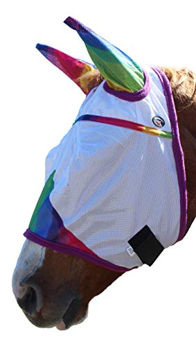 Horse Airflow Mesh Sommer Fliegenmaske mit Ohren Regenbogen 73207C von Challenger