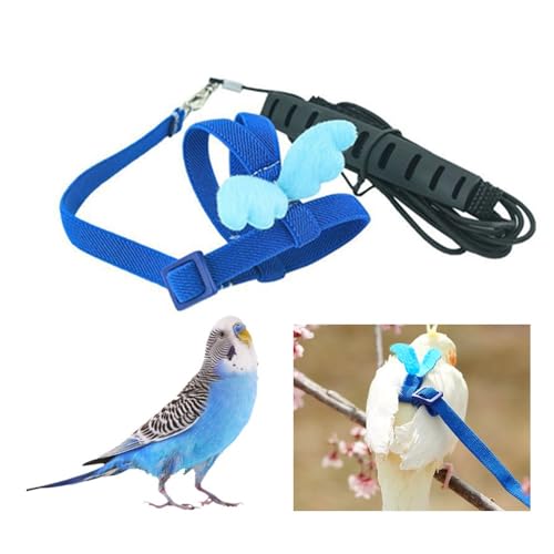 Verstellbares Trainingsseil, Leine für Papageien, verstellbares Papageiengeschirr für Haustiere und Vögel für Outdoor-Aktivitäten (blau) von Changyeah