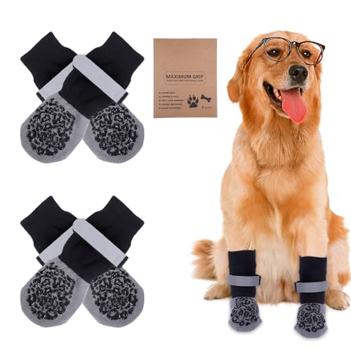 4 Stück Hundesocken Anti Rutsch, Antirutschsocken Hund, Hunde Socken Antirutsch, Hundesocken Leckschutz, Leckschutz Pfotenschutz Hund, Verstellbarem Klettverschluss, für Innen- und Außeneinsatz(M) von ChauLanBow