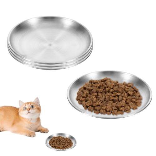 4 Stück Katzennapf Flach, Edelstahl Futternapf Katze Flach, Fressnapf Katze, Katzenteller, Katzennapf Edelstahl, Katzenschüssel, Katzenfressnapf Flach für Fallfest und Leicht zu Reinigen von ChauLanBow
