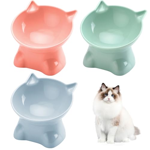 Katzennapf Erhöht Fressnapf Katze mit 15° Neigung Design,Futternapf Katze,Katzenfutternapf für Futter und Wasser,perfekt für Haustiere Katzen und Welpen(3p, Einfarbig) von Chedin