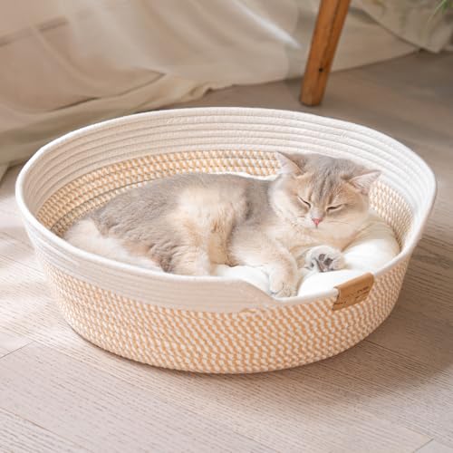 CheerPals Katzenbett mit Kissen, 47cm Waschbar Katzenkorb aus Baumwollseilen geflochten, zum Schlafen für Alle Katze, All Season Universal CheerPals Katzenbett mit Kissen, 47cm Waschbar Katzenkorb aus Baumwollseilen geflochten, zum Schlafen für Alle Katze, All Season Universal von CheerPals