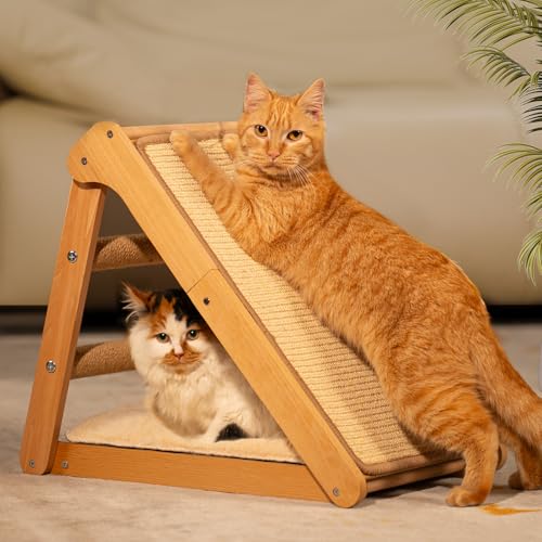 CheerPals Sisal Kratzbrett Katzen - Dreieck Faltbares Design, Massives Buchenholz & Natürliche Sisal Pad Kratzsäule Katzen - Large 51x36x45cm Haustier Möbel für alle Katze von CheerPals