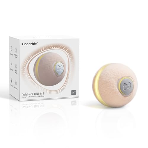 Cheerble Interaktiver Ball für Katzen, Katzenspielzeug Bouncing Cat Ball Rechargeable, Wicked Ball M3 mit 3 Modi & LED-Leuchten, Rotierende Smart Katzenspielzeug Spielzeug für Indoor-Katzen Kätzchen von Cheerble
