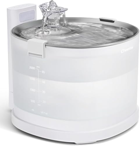 Cheerble Katzenbrunnen Kabellos 2L, mit MagDrive™ Tech(Pumpenlos), Extrem leiser Trinkbrunnen für Katze mit Sensor & Tablett aus Edelstahl für Katze, BPA-frei, Für Katzen und Kleintiere (Elfin E1+) von Cheerble