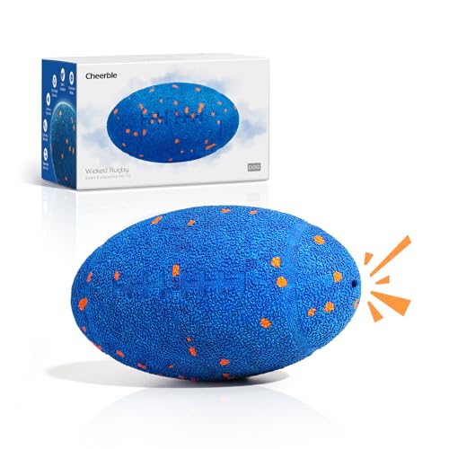 Cheerble Wicked Rugby – Hundespielzeug Quietschend, Interaktives Hundespielzeug mit 3 modi, Automatisch Hüpfender Bewegender Selbstrollender Hundeball mit E-TPU Material, USB-C Wiederaufladbar, Blau von Cheerble
