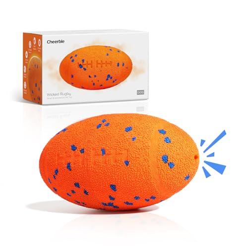 Cheerble Wicked Rugby – Hundespielzeug Quietschend, Interaktives Hundespielzeug mit 3 modi, Automatisch Hüpfender Bewegender Selbstrollender Hundeball mit E-TPU Material, USB-C Wiederaufladbar, Orange von Cheerble