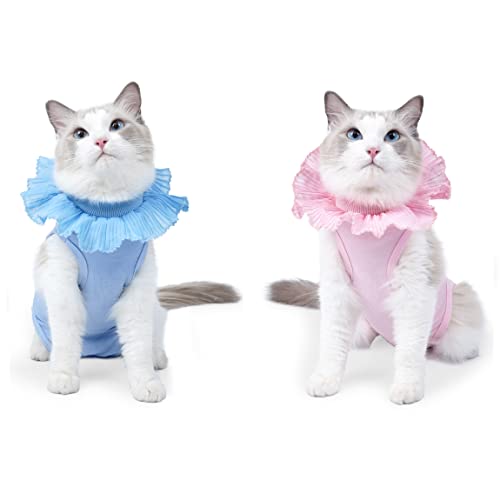 CheeseandU 2 x Katzen-Genesungsanzug nach Operationen, atmungsaktive Kleidung, chirurgischer Body Suit Weste Shirt Anti-Lecken für Katzen und Hunde, Bauchhaut, Anti-Lecken Pyjama-Anzug (M) von CheeseandU