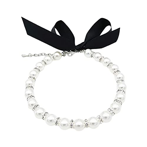 Chen0-super Hundeperlen-Halsbänder – Verstellbare Haustier-Perlen-Halskette – Elegantes personalisiertes Welpen-Perlenhalsband mit Kristall-Strasssteinen für Hunde Katzen Welpen Kätzchen von Chen0-super