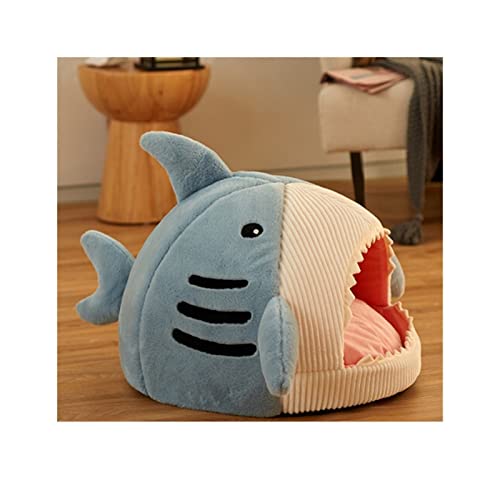 Katzenbett Haustier Katzenbett weiche Haustierkissen Hundehaus Hai für große Hunde Zelt Baumwolle kleine Schlafsack Hundebett (Blue Style B, S 40x29.5 cm) von ChenYuNiu