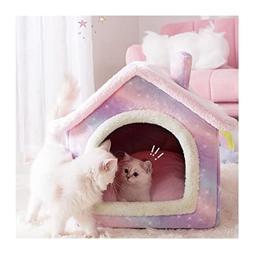 Katzenbett Katzenzelt Schlafhöhlenbett selbstgewärmtes Kissen 2 in 1 Faltbarer Nest für Innenkatzen Kätzchen Welpenhundbett (B, m für 8 kg) von ChenYuNiu