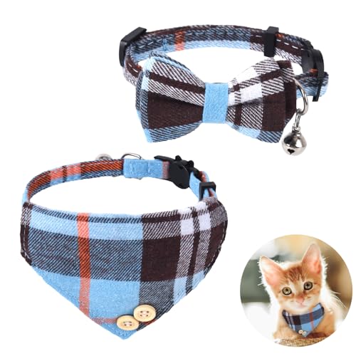 Mini Katze Bandana, Katze Krawatte Halsband, Katze Bandana Halsband mit Glöckchen und Fliege, Kätzchen Fliege mit Sicherheitsschnalle, verstellbare Größe für kleine Katzen, Jungen oder Mädchen, Blau Mini Katze Bandana, Katze Krawatte Halsband, Katze Bandana Halsband mit Glöckchen und Fliege, Kätzchen Fliege mit Sicherheitsschnalle, verstellbare Größe für kleine Katzen, Jungen oder Mädchen, Blau von ChengFu