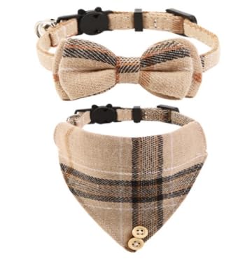 Mini-Katzenhalstuch, Katzen-Krawattenhalsband, Katzen-Bandana-Halsband mit Glöckchen und Fliege, Kätzchen-Fliege mit Sicherheitsschnalle, verstellbare Größe, für kleine Katzen, Jungen oder Mädchen von ChengFu