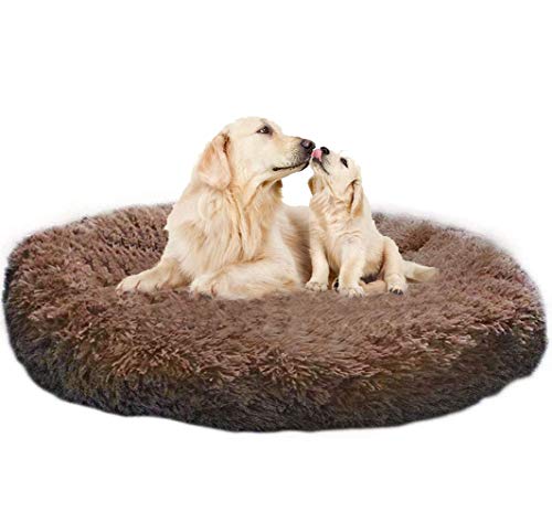 Hunde- und Katzenbett, extra groß, flauschiges Donut-Bett, flauschig, rund, beruhigendes Haustierbett, Plüsch-Kunstfell, Weihnachten, weich, gemütlich, für mittelgroße und große Hunde, waschbar von Chenge