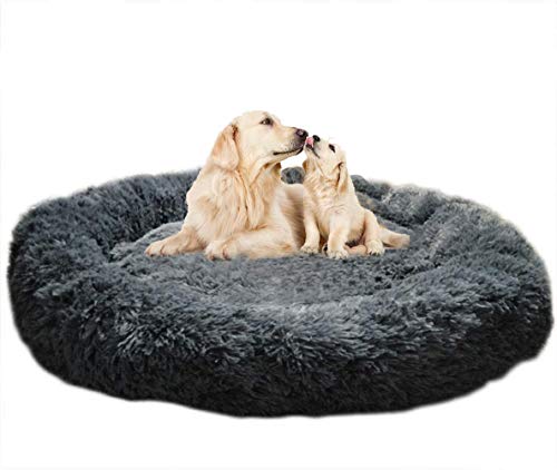 Hunde- und Katzenbett, extra groß, flauschiges Donut-Bett, flauschig, rund, beruhigendes Haustierbett, Plüsch-Kunstfell, Weihnachten, weich, gemütlich, für mittelgroße und große Hunde, waschbar von Chenge
