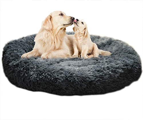 Warmes Hundebett oder mittelgroße und große Hunde, Plüsch-Kunstfell, beruhigend, Donut-Haustierbett, weiches Katzensofa, Bett für verbesserten Schlaf, waschbar, 90 cm von Chenge