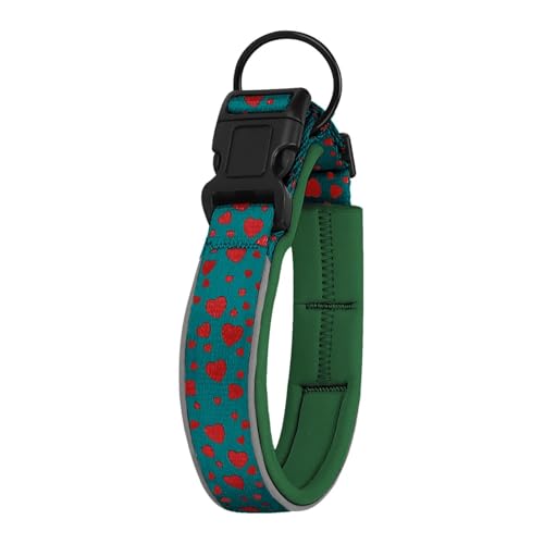 Bequemes, Weiches, Gepolstertes Hundehalsband Aus Neopren, Verstellbar, Strapazierfähig, Reflektierend, Breites Haustierhalsband for Kleine, Mittelgroße Und Große Hunde(Green,M) von Chenhj