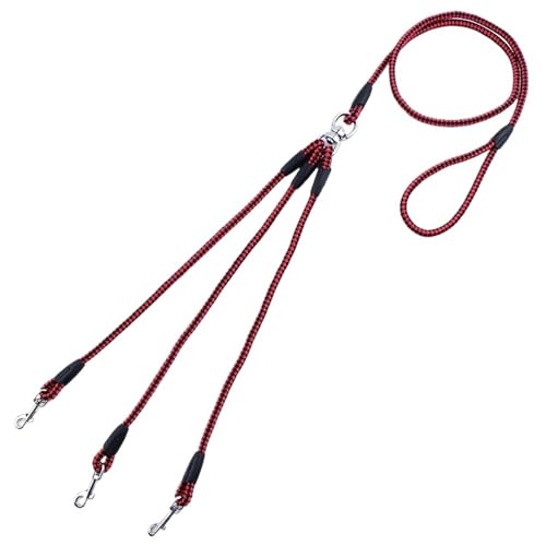 Verwicklungsfreie Hundeleine for 3 Hunde, Dreifach-Koppler, Mehrwege-Splitter, Nylon-Hundeleine for Kleine Hunde, Haustier-Mehrfachleine for Spazierengehen Mit 3 Welpen(Red Black) von Chenhj
