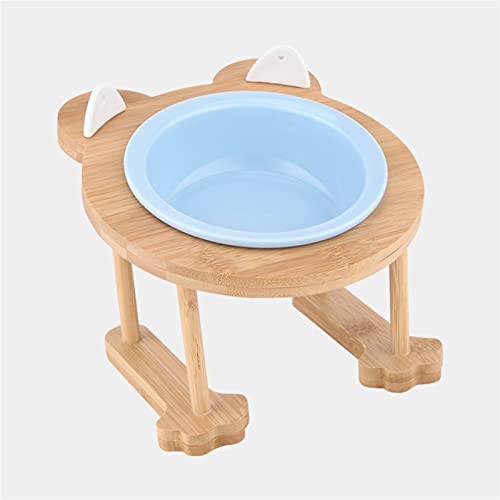 Keramik Welpe Katze Hund Hundeschüssel Einzelne und doppelte Lebensmittelschüssel zum Essen und Trinken mit Holzrahmen Haustiere liefert (Color : Blue 1 Bowl Set) von Chenran