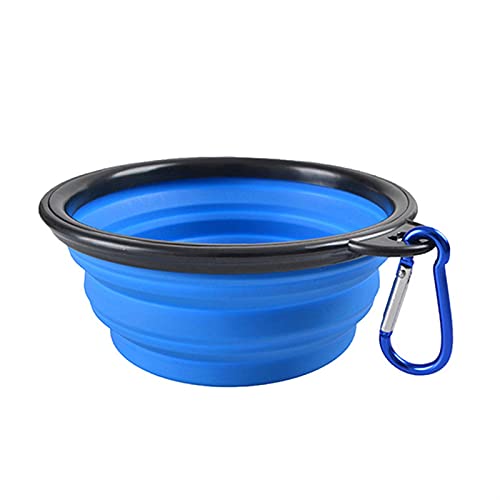 Silikonhund-Feeder-Schüssel mit Karabiner-Falten-Katzenschüssel Reisehunde Hundefüttern liefert Lebensmittel Wasser Container Haustier Zubehör (Color : Blue, Size : 1000ML) von Chenran