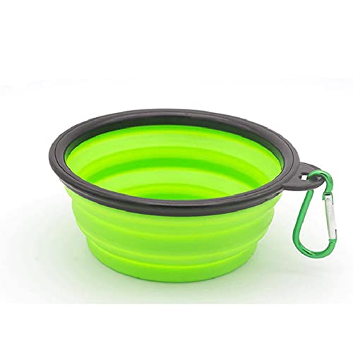 Silikonhund-Feeder-Schüssel mit Karabiner-Falten-Katzenschüssel Reisehunde Hundefüttern liefert Lebensmittel Wasser Container Haustier Zubehör (Color : Green, Size : 350ML) von Chenran