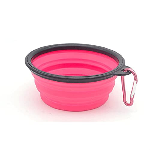 Silikonhund-Feeder-Schüssel mit Karabiner-Falten-Katzenschüssel Reisehunde Hundefüttern liefert Lebensmittel Wasser Container Haustier Zubehör (Color : Pink, Size : 1000ML) von Chenran