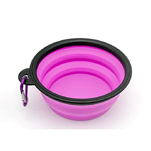 Silikonhund-Feeder-Schüssel mit Karabiner-Falten-Katzenschüssel Reisehunde Hundefüttern liefert Lebensmittel Wasser Container Haustier Zubehör (Color : Purple, Size : 350ML) von Chenran