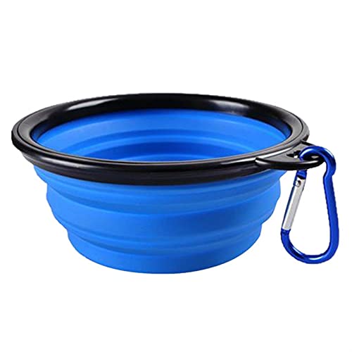 Zusammenklappbare Haustier Silikon Hund Food Water Bowl Outdoor Camping Reise Tragbare Klapptier Pet Bowl Teller mit Karabiner Pet Products (Color : Blue, Size : 350ml (13x9x5.5cm)) von Chenran