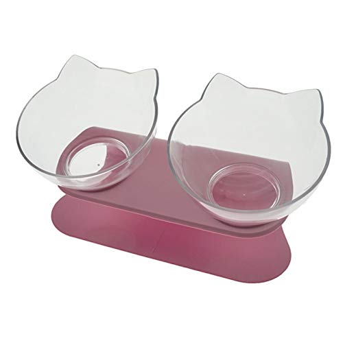 rutschfeste doppelte Katze schüssel hundschüssel mit Stand Haustier fütterung Katze wasserschüssel für Katzen fahrzeugtierschüsseln für Hunde Feder (Color : Pink Double) von Chenran